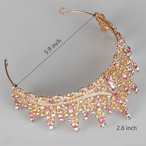 Tiaras and Crowns for Women Crystal Princess Tiaras Rhinestone Queen Crowns For Wedding Bridal Birthday Prom Pageant Party (Tiara 100) - color: Gold Pink