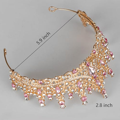 Tiaras and Crowns for Women Crystal Princess Tiaras Rhinestone Queen Crowns For Wedding Bridal Birthday Prom Pageant Party (Tiara 100) - color: Gold Pink