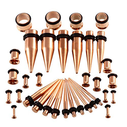 36pcs Ear Stretching Kit 14G-00G Surgical Steel Tapers Tunnels Gauges Set for Starter Women and Men Expanders Body Piercing Jewelry - color: Rose Goldtone