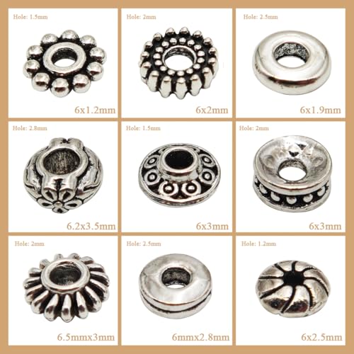 INSPIRELLE 450 Pieces Antique Silver Spacer Beads 6mm Metal Alloy Heishi Flat Rondelle Loose Beads for Bracelet Necklace Earring Jewelry Making - color: 450x Heishi Rondelle 6mm