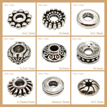 INSPIRELLE 450 Pieces Antique Silver Spacer Beads 6mm Metal Alloy Heishi Flat Rondelle Loose Beads for Bracelet Necklace Earring Jewelry Making - color: 450x Heishi Rondelle 6mm