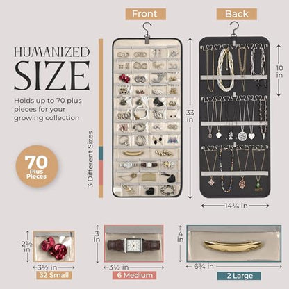 Hanging Jewelry Organizer Storage with Hanger Metal Hooks Double-Sided Jewelry Holder- Wall Mount Holder for Earrings, Necklaces, Rings on Closet, Wall, Door, 1 piece, Large, Charcoal Black - style: Modern - Charcoal Black
