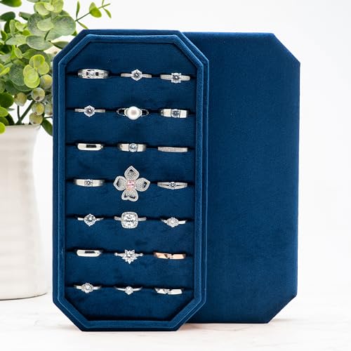 Velvet Ring Organizer Display Tray Jewelry Box Earring Holder Case | for Wedding Birthday Christmas Day (Dark Blue) - color: Dark Blue