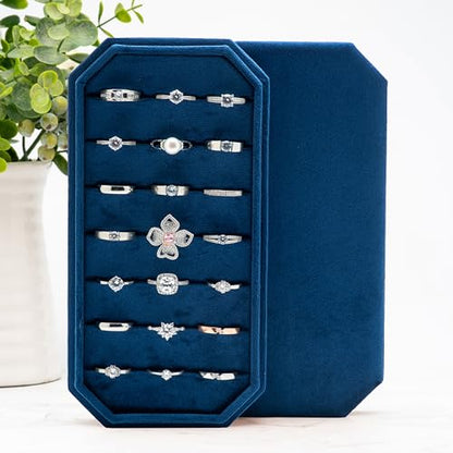 Velvet Ring Organizer Display Tray Jewelry Box Earring Holder Case | for Wedding Birthday Christmas Day (Dark Blue) - color: Dark Blue