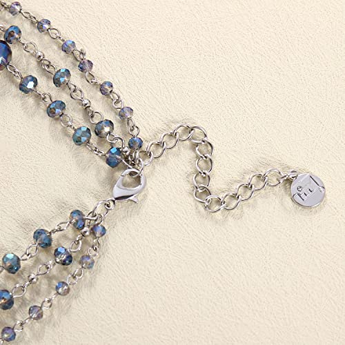Firstmeet Long Chain Multi Layer Fashion Glass Beads Handmade Necklace for Women - color: Dusk Blue