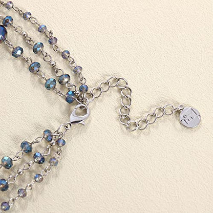 Firstmeet Long Chain Multi Layer Fashion Glass Beads Handmade Necklace for Women - color: Dusk Blue