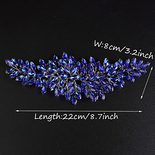 JWICOS Bridal Headband Crystal Wedding Hair Vine Headpieces for Bride and Girls (Blue) - color: Blue