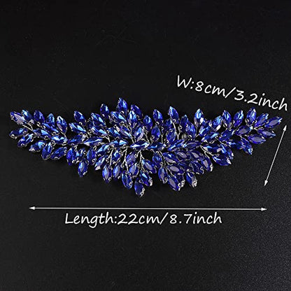 JWICOS Bridal Headband Crystal Wedding Hair Vine Headpieces for Bride and Girls (Blue) - color: Blue