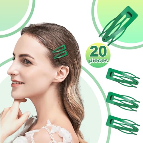 20 Pcs Snap Hair Clips for Women Snap Hair Barrettes Double Grip Hair Clips 3 Prong Clips for Hair Barrettes for Women Girls (Green) - color: Green