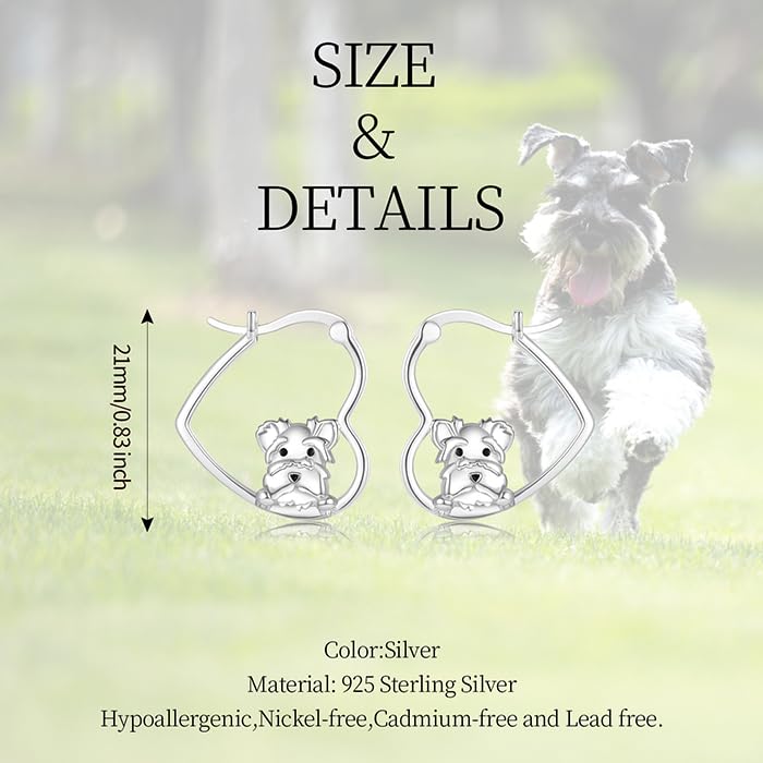 LES OSEWA Dog Animal Earrings Sterling Silver Animal Heart Hoop Dangle Earrings Cute Jewelry Gifts for Women - color: Schnauzer