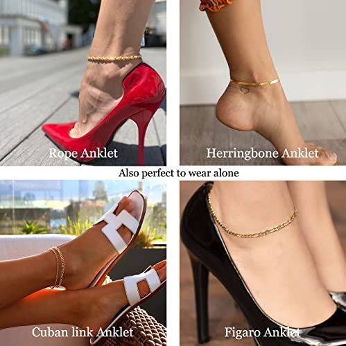 DEARMAY Gold Anklets for Women Waterproof | Non Tarnish14K Gold Plated Ankle Bracelets Set Stack, Summer Beach Jewelry Gifts for Vacation - color: Gold Anklet-A