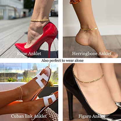DEARMAY Gold Anklets for Women Waterproof | Non Tarnish14K Gold Plated Ankle Bracelets Set Stack, Summer Beach Jewelry Gifts for Vacation - color: Gold Anklet-A