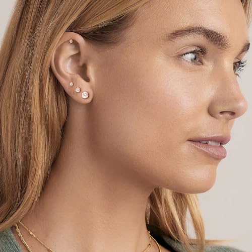 Threadless Flat Back Earrings, Hypoallergenic 14K Real Gold Plated CZ Stud Earrings | Cartilage Earring | Tragus Helix Piercing Jewelry | Push in Flatback Earrings for Women Men - color: Silver, size: 5 Millimeters