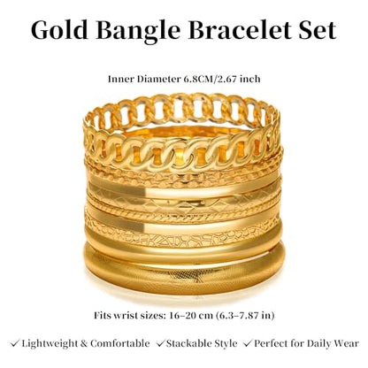 LETFLY Stackable Bangle Bracelet Set for Women, Multi Layer 14K Gold Plated Bangle Set Boho Jewelry Gifts for Womens - style: Set C