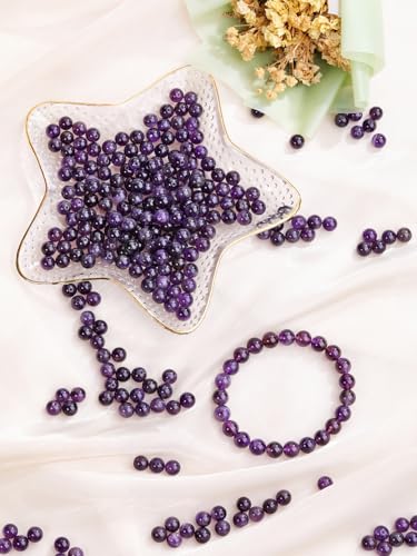Jovivi 8mm Natural Amethyst Gemstone Beads for Jewelry Making,96pcs | Energy Healing Crystals Polished Round Smooth Stone Beads,Genuine Real Stone Beads for Bracelet Necklace - color: Amethyst
