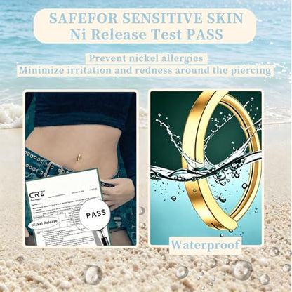 Clicker Belly Button Ring Hoop Belly Button Ring 14G Navel Ring | Surgical stainless steel hinged belly button ring for belly button piercing, navel body jewelry for women and men - color: 3 Gold