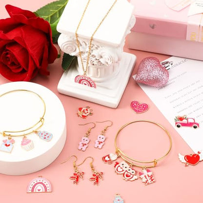 MARFOREVER 40 Pcs/20 Pairs Valentines Charms for Jewelry Making Heart Charm | Gold Enamel Red Pink Romantic Love Charm, Heart Charms Pendant, for Valentine's Day Bracelet Necklace Earrings Jewelry Making - style: Valentines