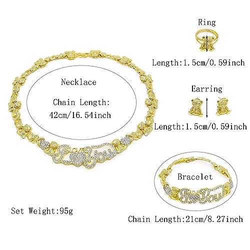 African Necklace Set Hugs and Kisses Gold Jewelry Sets For Women 18k Gold/Silver Filled LOVE Necklaces Jewelry Sets Wedding Jewelry Necklace Earrings Bracelet Ring Gifts - color: Gold