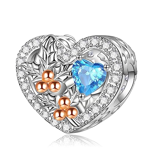 Birth Flower Birthstone Charm for Pandora Charms Bracelets Necklace 925 Sterling Silver Heart Love Charm Birthday Mother's Day Christmas Jewelry Gifts - color: 12-December