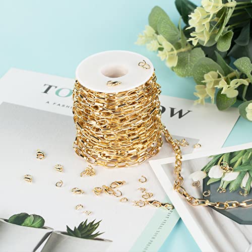 32.8 Feet Aluminum Link Chain Light Gold Flat Oval Chains for Jewelry Making Unwelded Paperclip Chain Spool Necklace Chains Bulk with Lobster Clasps and Jump Rings - color: 5.5×11mm-Gold