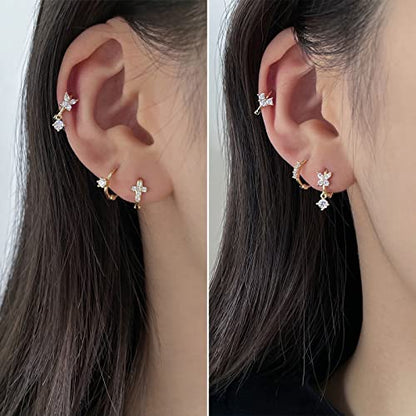 DAILY VIBES Dainty Butterfly Cross CZ Small Huggie Hoop Earrings for Women | Hypoallergenic, 14K Gold Plated Hoops, Tiny Cubic Zirconia, Cartilage Hoop Earrings for Women Trendy - color: Butterfly B