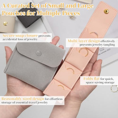 6 PCS (2 Sizes) Mini Travel Jewelry Bag with Buckle - Foldable Mini Jewelry Travel Case Small Portable Jewelry Organizer Pouch Ideal for Earrings Rings Necklaces (1.97" x 1.81" + 3.94" x 3.94")