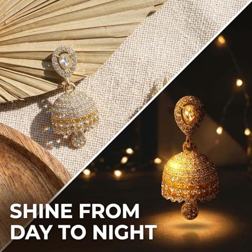 Boho Crystal Teardrop Earrings Vintage Jhumki Bel Dangle Earrings with Bell Pendant Lightweight Alloy