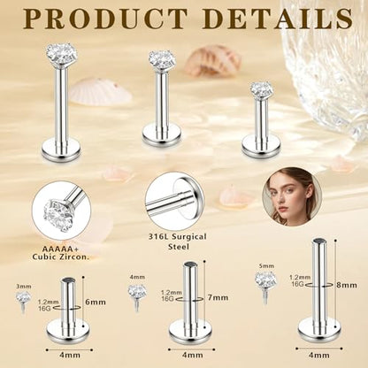16G 18G Flat Back Earring Nose Ring Stud Piercing Jewelry - color: silver, size: 16G