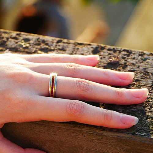 Muses Art Design Fidget Rings, Anxiety Rings, Spinner Rings, Band Rings with Birthstone, Stainless Steel, Women and Men, Meditation Rings, Thumb Rings, Stress Relieving and Anxiety Reducing - color: January - Garnet