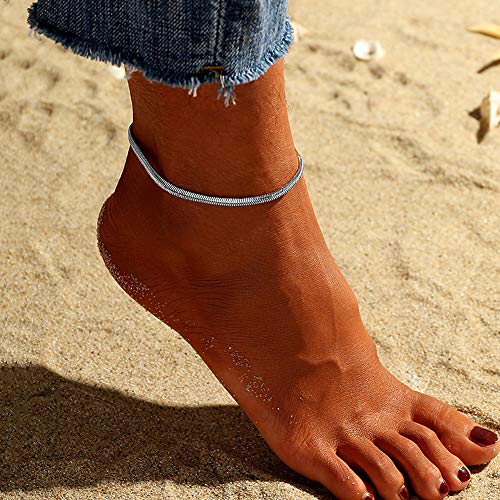 Gold Anklets for Women Waterproof,18K Gold Plated Anklet for Women Snake Chain Link Dainty Ankle Bracelets Summer Beach Jewelry - color: 3mm-Silver