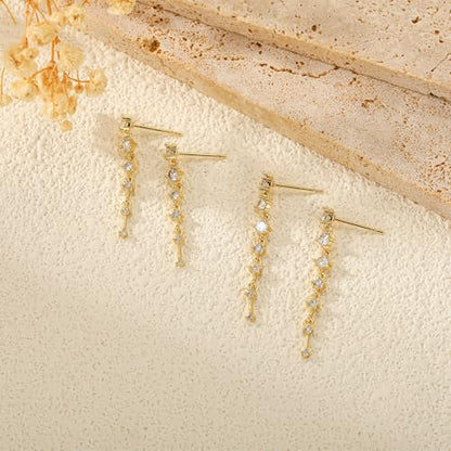 Lunvky 14K Gold Plated Dangle Earrings for Women Dainty Silver Drop Earring Trendy Long Dangling Wedding Bridesmaid Hoop Diamond Crystal Cute Earring Prom Jewelry Birthday Gifts - color: A-2 pair gold