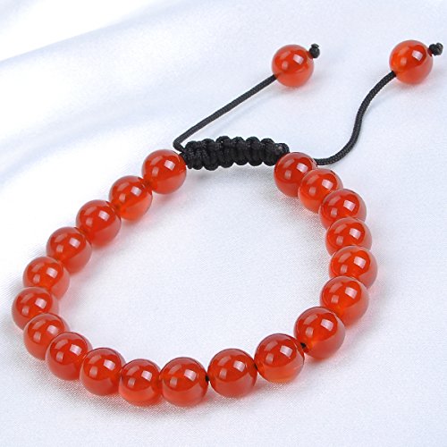 MASSIVE BEADS Natural Healing Power Gemstone Crystal Beads Unisex Adjustable Macrame Bracelets - color: Carnelian, size: 6mm