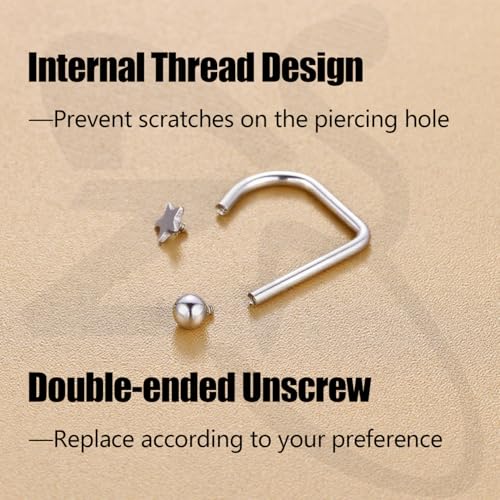 ZS 7Pcs Stainless Steel Star Opal CZ Lip Rings Hoops Piercing, 16G C-shape U-shape Lip Rings, Internally Threaded Cartilage Helix Daith Earrings Jewelry for Women Men - color: U-shape Lip Rings, size: diameter:8mm