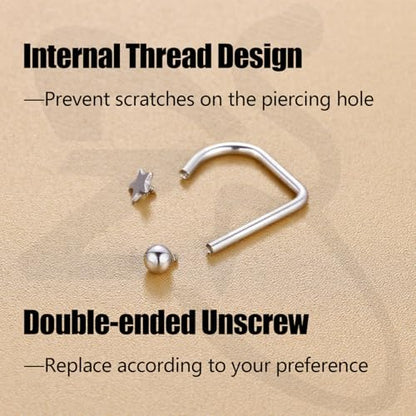 ZS 7Pcs Stainless Steel Star Opal CZ Lip Rings Hoops Piercing, 16G C-shape U-shape Lip Rings, Internally Threaded Cartilage Helix Daith Earrings Jewelry for Women Men - color: U-shape Lip Rings, size: diameter:8mm