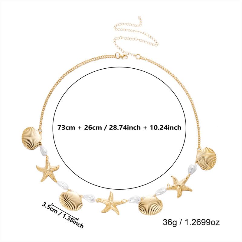 Gold Starfish Waist Chain Belt for Women Pearl Starfish Shell Mermaids Belly Chains Layered Boho Flower Belt Chains Sex Bikini Body Chain Mermaids Costume Accessories Summer Beach Jewelry - style: Starfishes SeaShell
