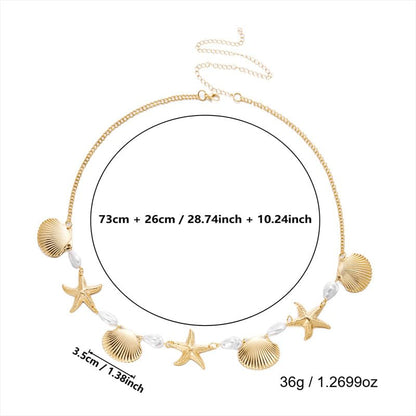 Gold Starfish Waist Chain Belt for Women Pearl Starfish Shell Mermaids Belly Chains Layered Boho Flower Belt Chains Sex Bikini Body Chain Mermaids Costume Accessories Summer Beach Jewelry - style: Starfishes SeaShell