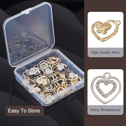Elecrelive Crystal Heart Charms Rhinestone Heart Pendants Valentine Charms for Necklace Bracelet Earring Wedding Jewelry - color: Gold Silver, 24pcs