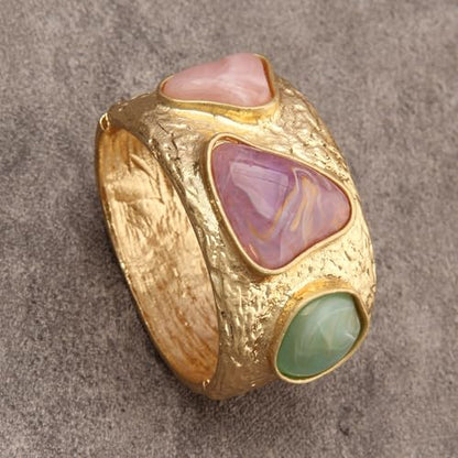 Gold Cuff Bracelet for Women Chunky Bracelet Statement Bracelet | Chunky Bangle Bracelets for Women Silver Beaded Open Bangle Stackable Stretch Bead Bracelet Boho Jewelry Gift for Wife Couple - style: Colorful Stone Bracelets