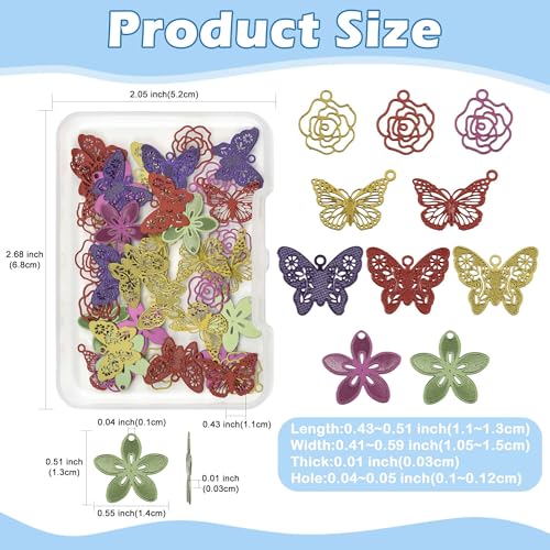 8-64Pcs Silver Goldern Color Heart Pendants Charms 10 Styles Heart Stainless Steel Metal Charms for Jewelry Making Crafting Necklaces Bracelets Earrings Keychains Birthday Gift - color: Hollow Butterfly Flower-40 pcs