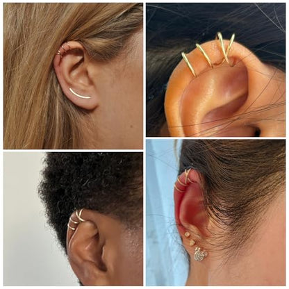 MILACOLATO 4Pcs 925 Sterling Silver Ear Cuffs for Women 14K Gold Plated Adjustable Ear Cuffs Non Piercing Minimalist Ear Cuff Earrings Fake Helix Cartilage Clip on Earrings Hypoallergenic - color: Silver+Gold