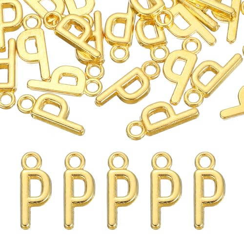 uxcell Letter Charm, Alloy Letter Initial Alphabet Charm for DIY Craft Jewelry Making Bracelets Earrings Necklace - color: Gold - P