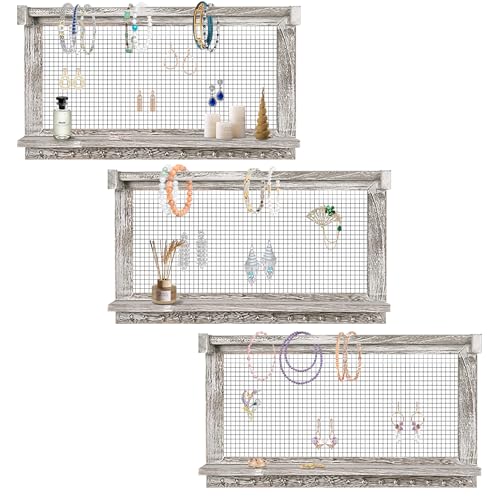 Jerry & Maggie Wall Mounted Jewelry Organizer, Wooden Necklace Holder Hanger with Hooks, Wall Jewelry Organizer Wall Mount for Necklace Display (3 Pack) - color: 3 Pack