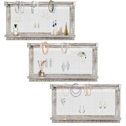 Jerry & Maggie Wall Mounted Jewelry Organizer, Wooden Necklace Holder Hanger with Hooks, Wall Jewelry Organizer Wall Mount for Necklace Display (3 Pack) - color: 3 Pack