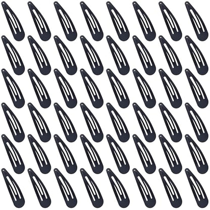 48 PCS Small Metal Barrettes For Women Non Slip Water Drop Snap Clips For Thick Thin Fine Hair Classic Accessories,Black,1.97 x 0.5 In - color: Black
