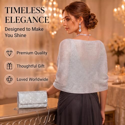 Tiamon 5 Pcs Rhinestone Jewelry Sets Shawls and Wraps Formal Clutch Purses for Women Evening Dresses Weddings Engagement - style: Elegant