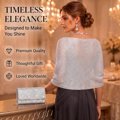 Tiamon 5 Pcs Rhinestone Jewelry Sets Shawls and Wraps Formal Clutch Purses for Women Evening Dresses Weddings Engagement - style: Elegant