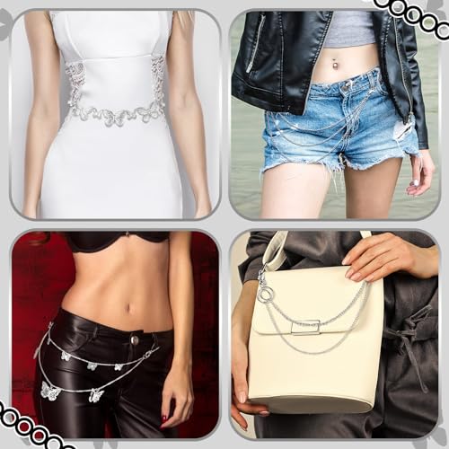 Jadive 5 Pieces Belt Chain Jeans Pants Pocket Waist Multi-Layer Hip Hop Metal Wallet Chain for Men Women - style: Cute Butterfly, Silver