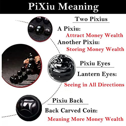 Black Obsidian Bracelet,Feng Shui Black Obsidian Wealth Bracelet for Women Men Couples Handmade Stretch Obsidian Bracelet Bangle with Carved Pixiu Tiger Eye Stone Attract Wealth Money and Good Luck - color: C,12mm,Obsidian