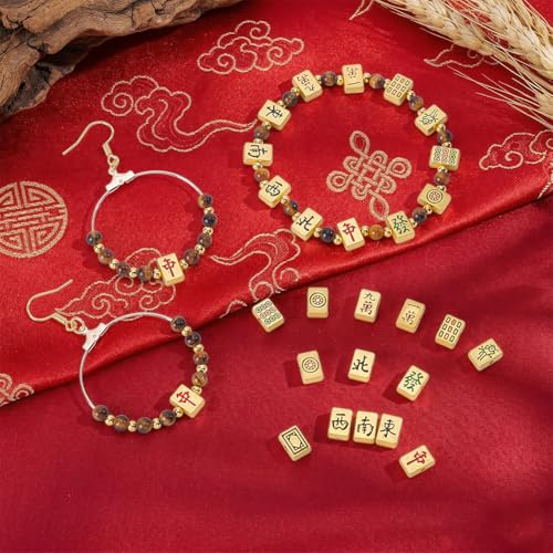 NBEADS 52 Pcs 13 Styles Bulk Mahjong Beads, 8.5x6mm Rectangle Large Hole Mahjong Beads Alloy Enamel Bead Set Loose Spacer Bead for Bracelets Necklace Earring Jewelry Making, Hole: 1.6mm
