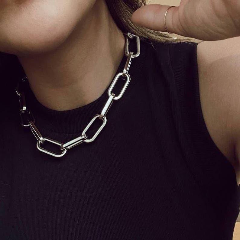 Chunky Chain Necklace for Women Men Bold Gold Statement Jewelry Trendy Layered Accessory - color: A-Chunky silver Necklace